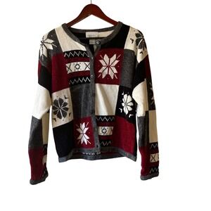 Vintage 90s Women's Patchwork Snowflake Cardigan Sweater Size S‎